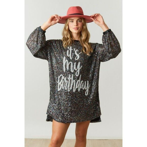 Fantastic Fawn Dresses & Skirts - Fantastic Fawn Birthday Behavior Long Sleeve Sequin Dress Rainbow IFKD54516-01